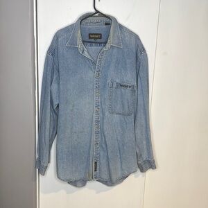Mens Timberland Classic Blue Denim work shirt, XL, trashed, used, job-site work
